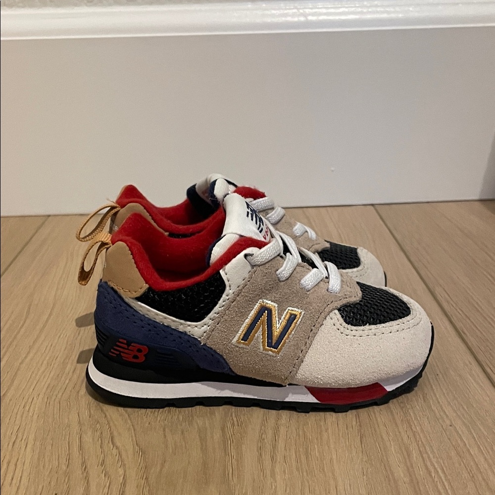 New Balance Kids' Sneakers in Cream, Black, and Red